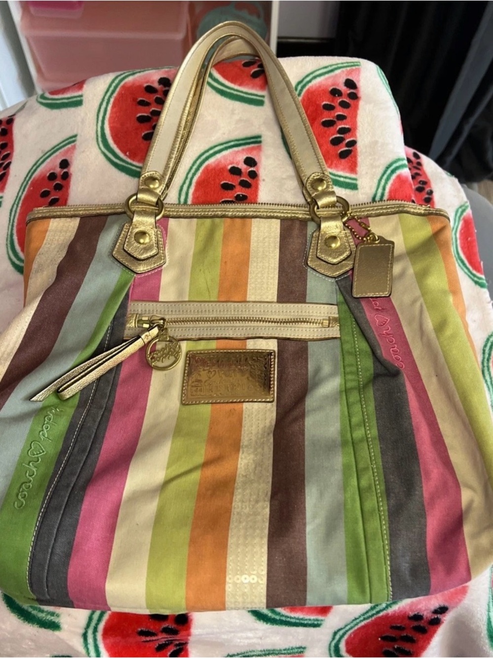 Coach Poppy Shoulder Handbag Medium-Large Multiple Color EUC